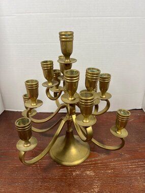 Vintage Brass 13-Arm Multi-Candle Holder Candelabra Decorative Centerpiece